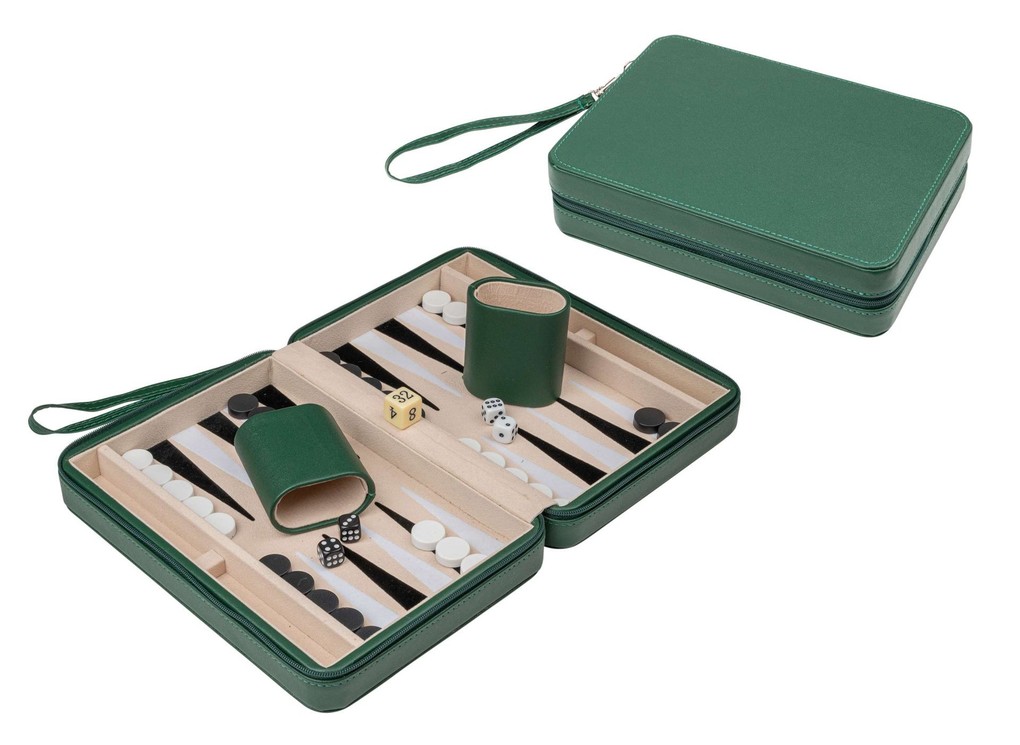Philos 1709 - Backgammon Thasos Reise grün Kunstleder magnetisch mit Tragegriff