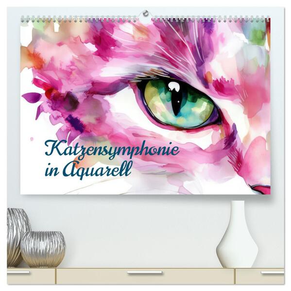 Katzensymphonie in Aquarell (hochwertiger Premium Wandkalender 2026 DIN A2 quer) Kunstdruck in Hochglanz