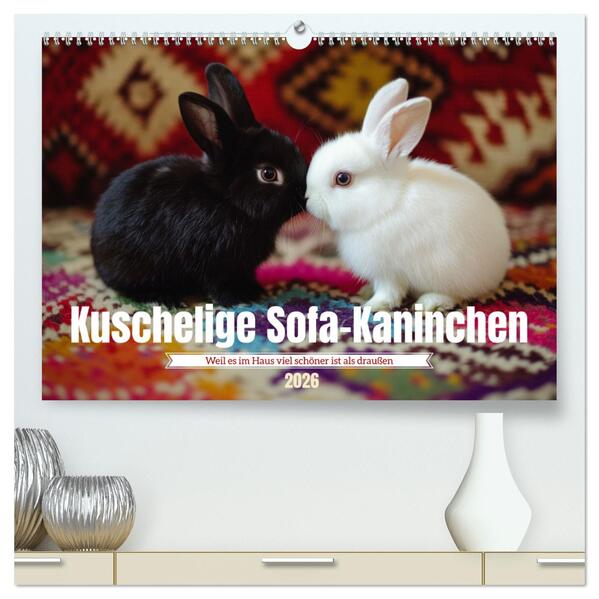 Kuschelige Sofa-Kaninchen (hochwertiger Premium Wandkalender 2026 DIN A2 quer) Kunstdruck in Hochglanz