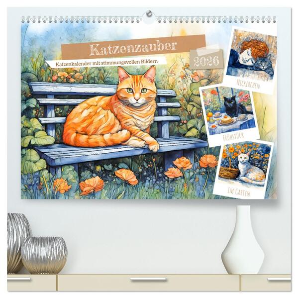 Katzenzauber - Katzenkalender mit stimmungsvollen Bildern (hochwertiger Premium Wandkalender 2026 DIN A2 quer) Kunstdruck in Hochglanz
