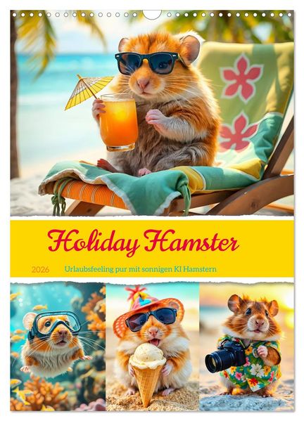 Holiday Hamster - Urlaubsfeeling pur mit sonnigen KI Hamstern (Wandkalender 2026 DIN A3 hoch) CALVENDO Monatskalender