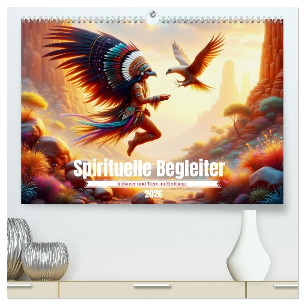 Spirituelle Begleiter - Indianer und Tiere im Einklang (hochwertiger Premium Wandkalender 2026 DIN A2 quer) Kunstdruck in Hochglanz