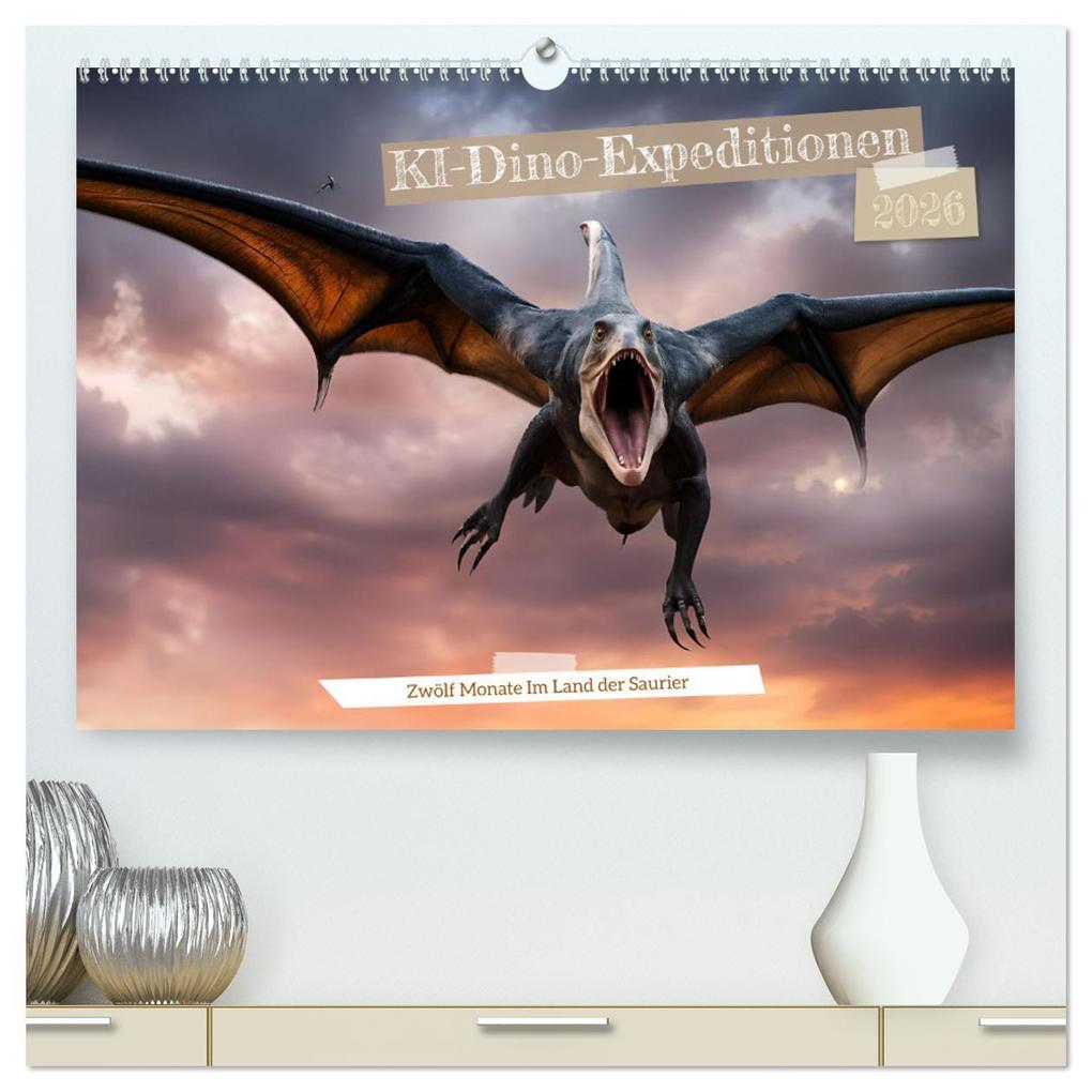 KI-Dino-Expeditionen Zwölf Monate im Land der Saurier (hochwertiger Premium Wandkalender 2026 DIN A2 quer) Kunstdruck in Hochglanz