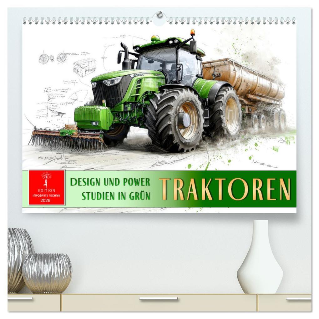 Traktoren - Design und Power Studien in Grün (hochwertiger Premium Wandkalender 2026 DIN A2 quer) Kunstdruck in Hochglanz
