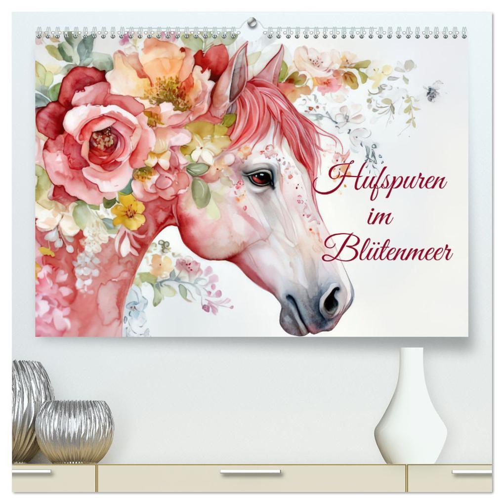 Hufspuren im Blütenmeer (hochwertiger Premium Wandkalender 2026 DIN A2 quer) Kunstdruck in Hochglanz