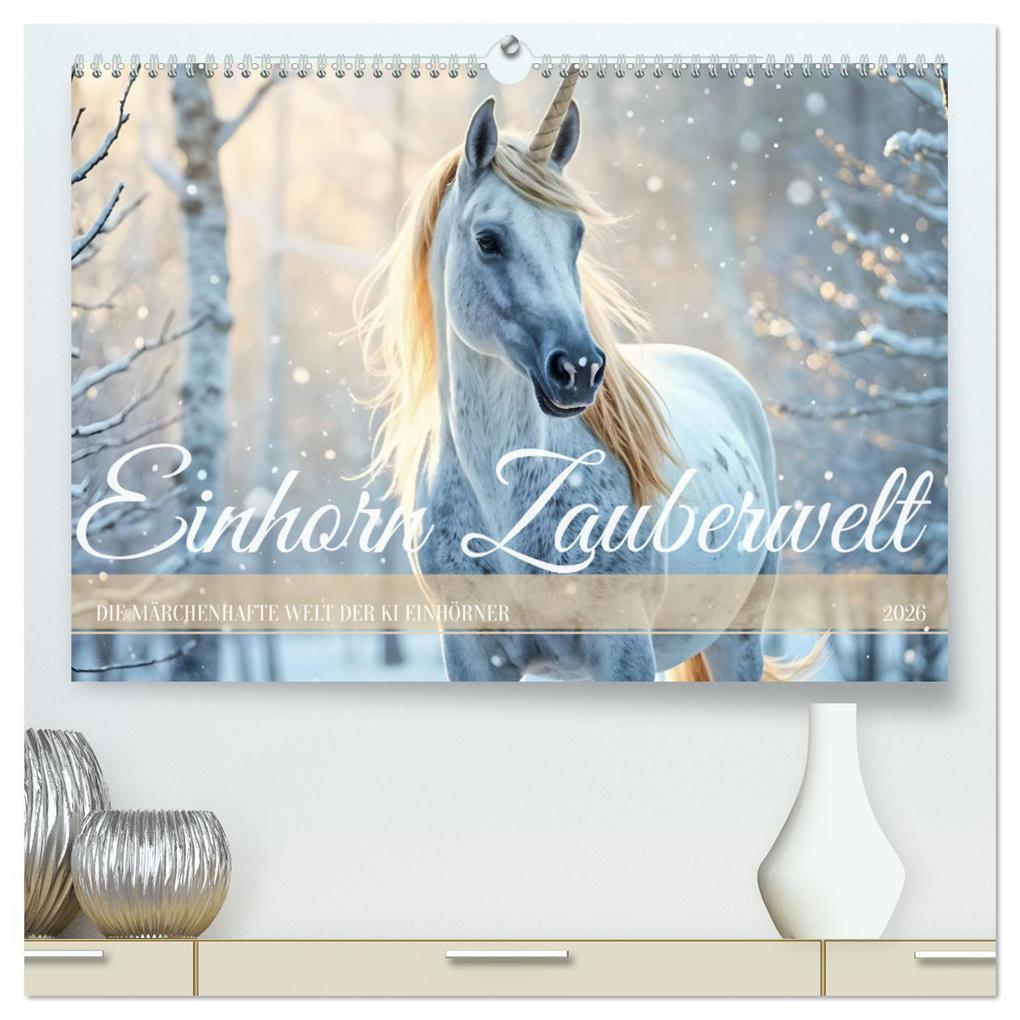 Einhorn Zauberwelt - Die märchenhafte Welt der KI Einhörner (hochwertiger Premium Wandkalender 2026 DIN A2 quer) Kunstdruck in Hochglanz