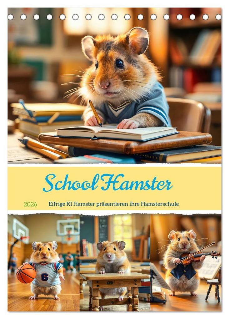 School Hamster - Eifrige KI Hamster präsentieren ihre Hamsterschule (Tischkalender 2026 DIN A5 hoch) CALVENDO Monatskalender