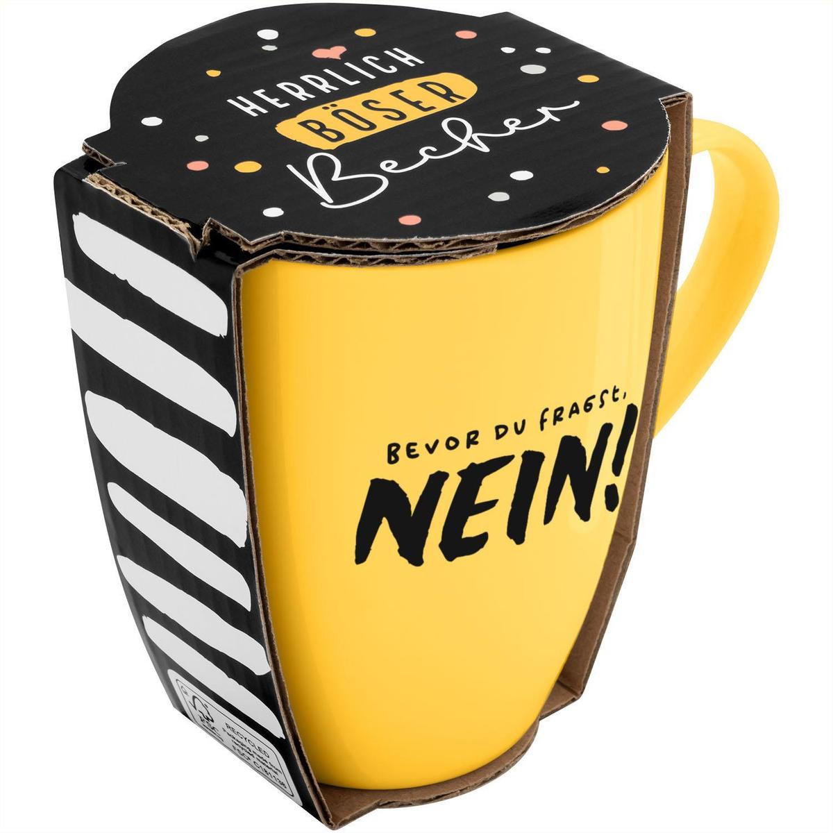 Tasse mit Motivdruck 'Bevor du fragst. NEIN!' mit Banderole