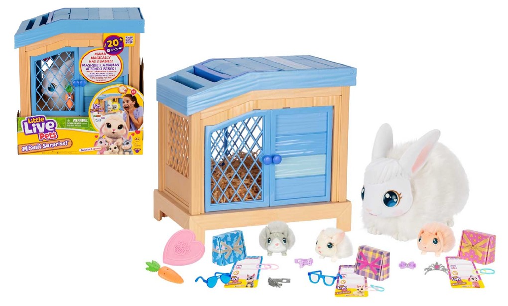 Moose Toys 300212 - Little Live Pets Mama Surprise Spielset Interaktiv Hasen-Mama mit 3 Häschen-Babys und Zubehör