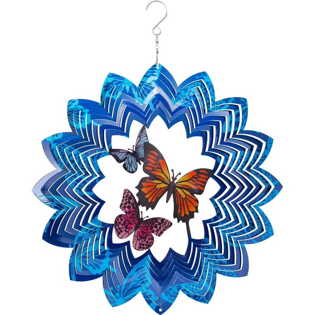 Kinetic Art 110264 - Kinetic Art: Metal Hanging Wind Spinner Metall Windspiel 30x38cm 3D Butterflies
