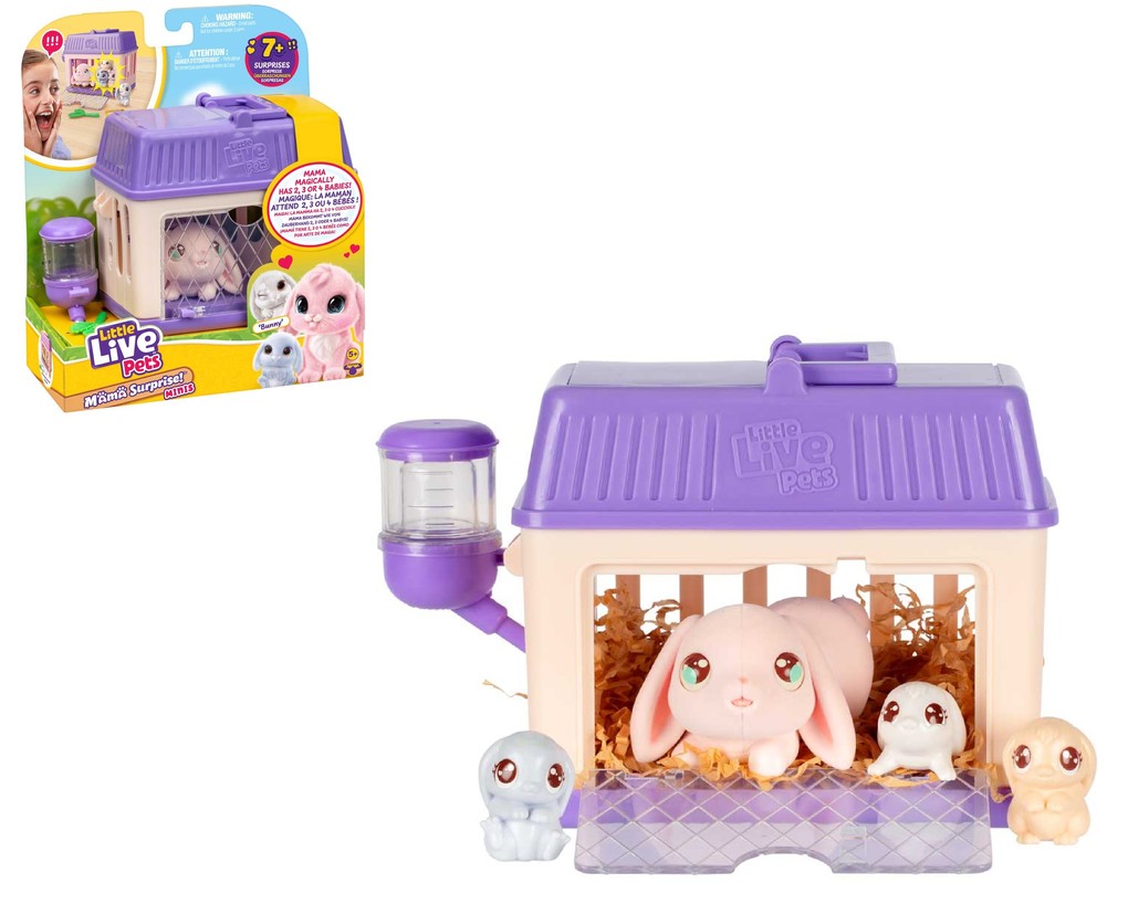 Moose Toys 300300 - Little Live Pets Mama Surprise Mini Spielset Bunny Interaktive Mini-Hasen Mama mit 4 Babys und Zubehör