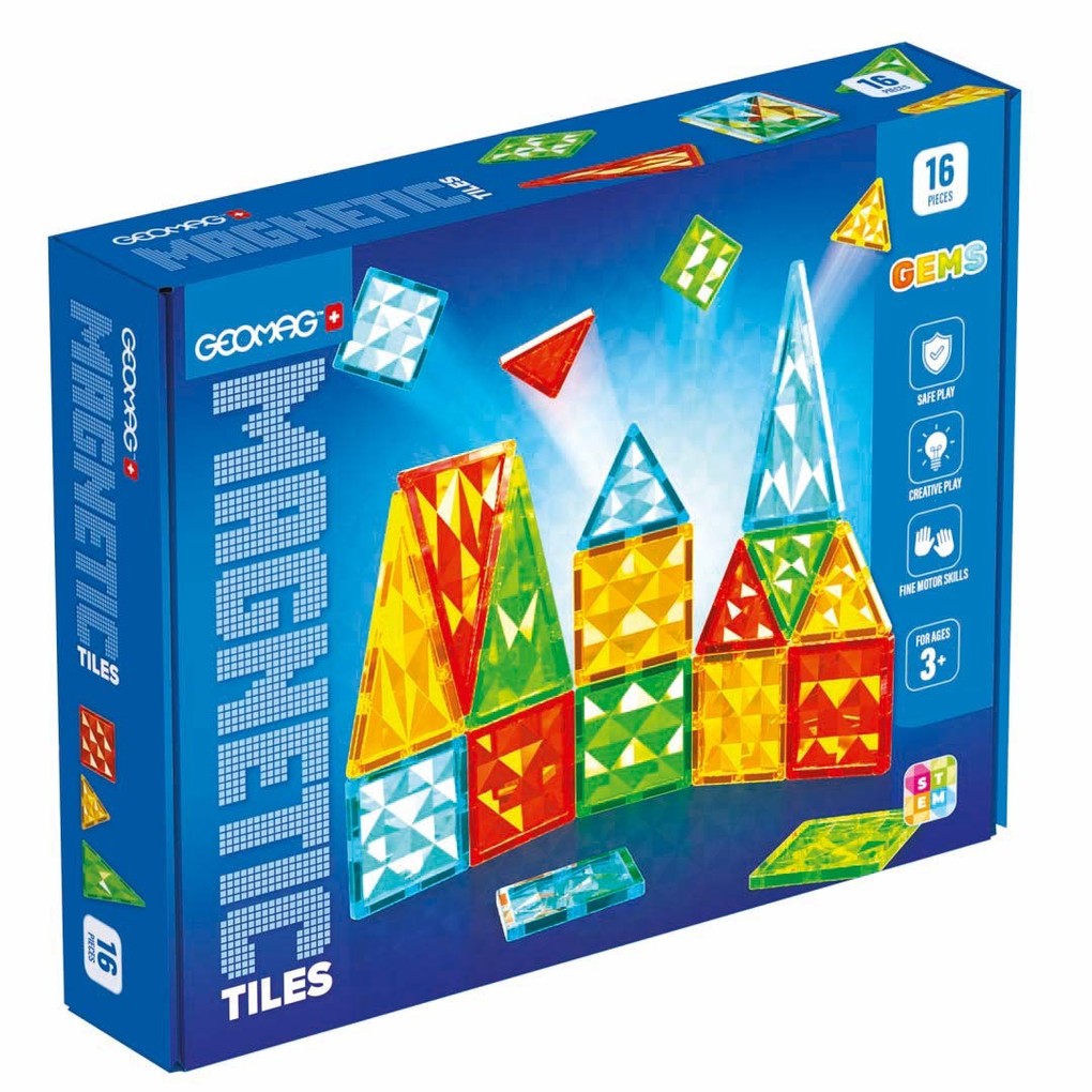 Geomag 507100 - Geomag Magnetic Tiles Gems 16 2D/3D Konstruktion Lernspielzeug