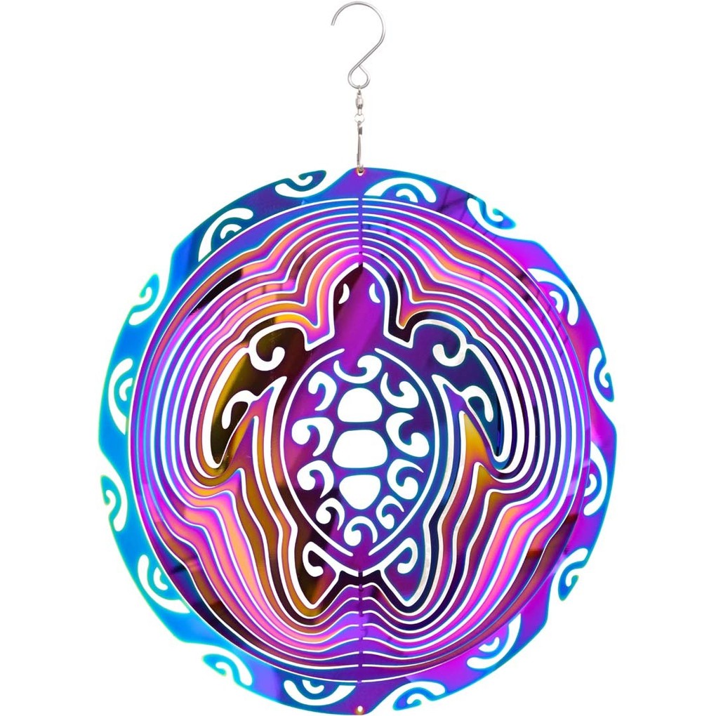 Kinetic Art 110263 - Kinetic Art: Metal Hanging Wind Spinner Metall Windspiel 25x33cm. 3D Vibrant Turtle