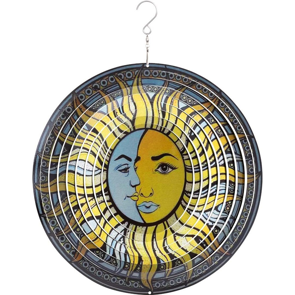 Kinetic Art 110265 - Kinetic Art: Metal Hanging Wind Spinner Metall Windspiel 30x38cm 3D Sun & Moon