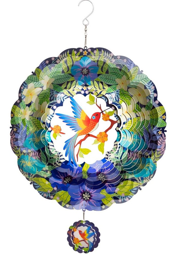 Kinetic Art 110261 - Kinetic Art: Metal Hanging Wind Spinner Metall Windspiel 29x37cm 3D Tropical Bird