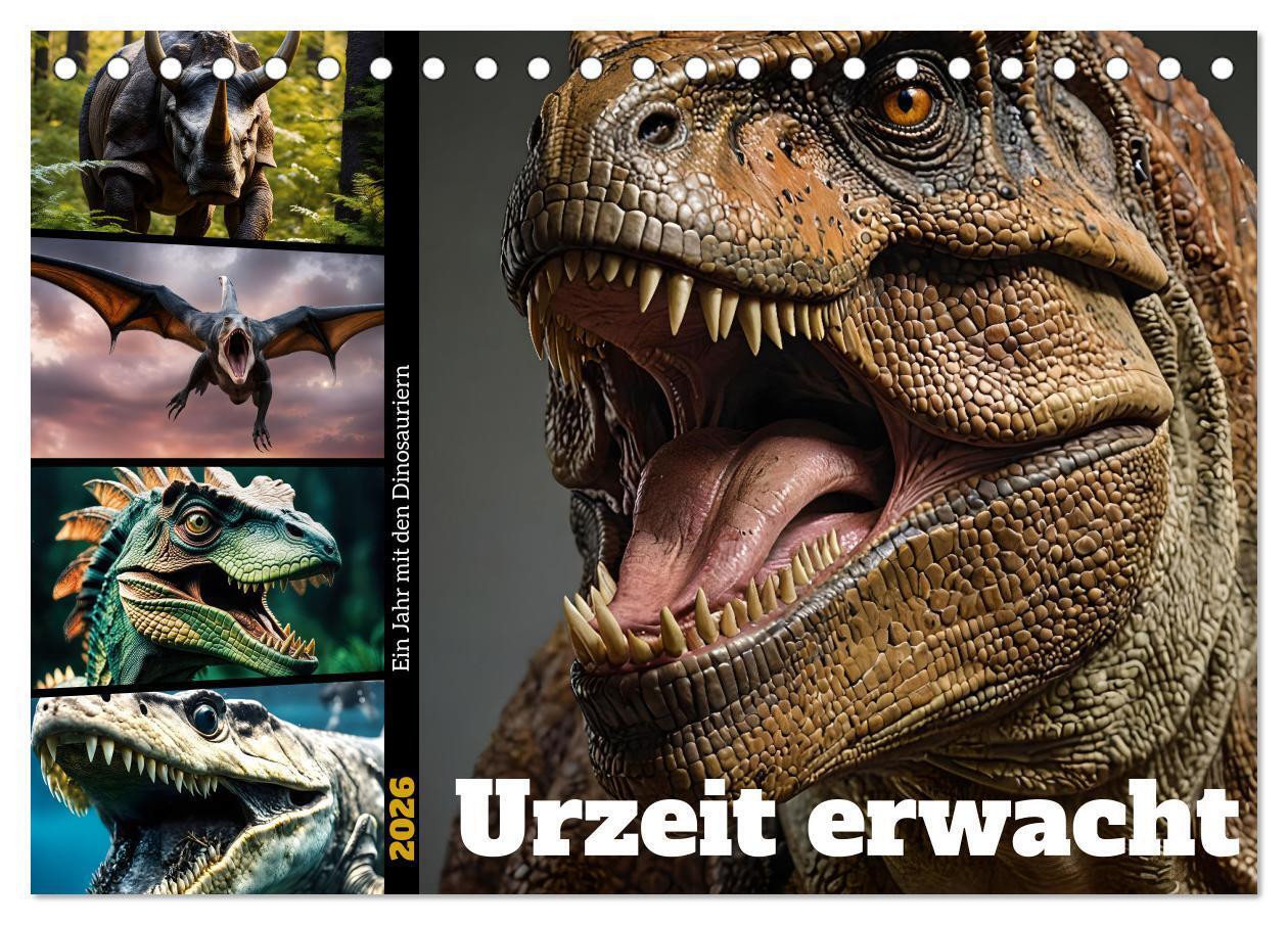 Urzeit erwacht - Ein Jahr mit den Dinosauriern (Tischkalender 2026 DIN A5 quer) CALVENDO Monatskalender