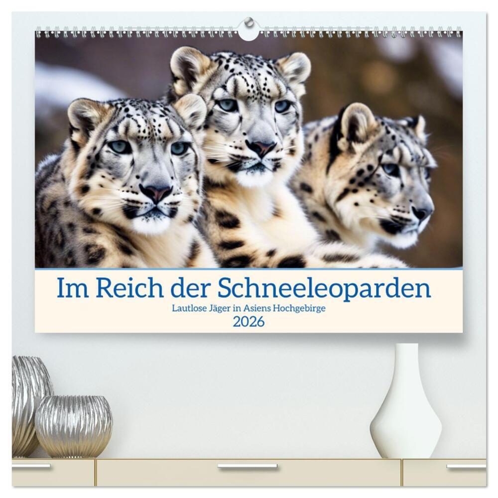 Im Reich der Schneeleoparden (hochwertiger Premium Wandkalender 2026 DIN A2 quer) Kunstdruck in Hochglanz