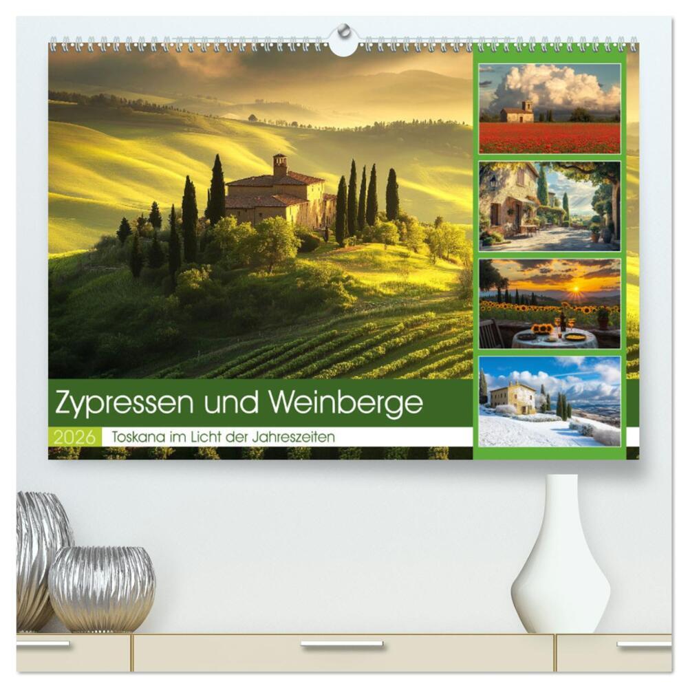 Zypressen und Weinberge (hochwertiger Premium Wandkalender 2026 DIN A2 quer) Kunstdruck in Hochglanz