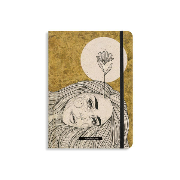 matabooks - Nachhaltiges A5 Notizbuch/Tagebuch/Bullet Journal/Schreibheft/Notebook aus Süßgraspapier - Nari Farbe: Sunrise Gold (punktiert)