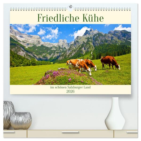 Friedliche Kühe (hochwertiger Premium Wandkalender 2026 DIN A2 quer) Kunstdruck in Hochglanz