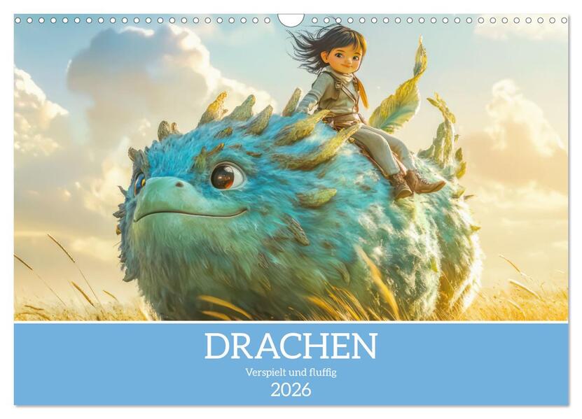 Drachen - Verspielt und fluffig (Wandkalender 2026 DIN A3 quer) CALVENDO Monatskalender