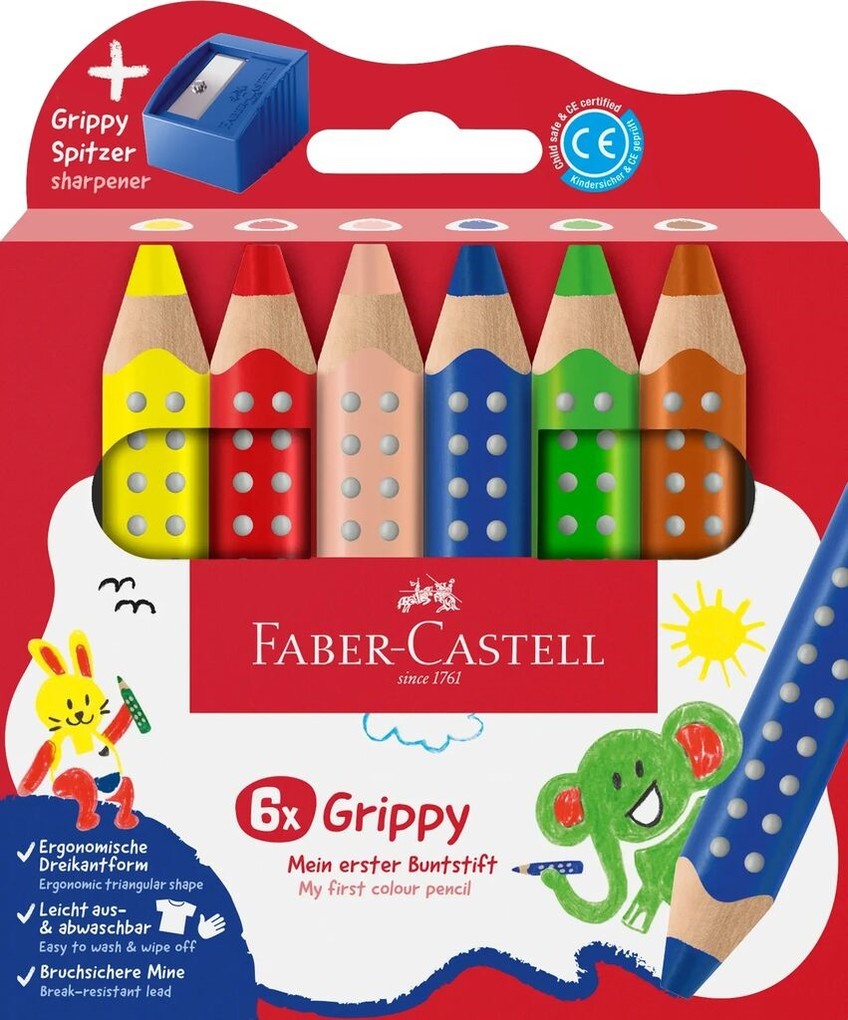 Faber-Castell Buntstift Grippy 6er Set mit Spitzer