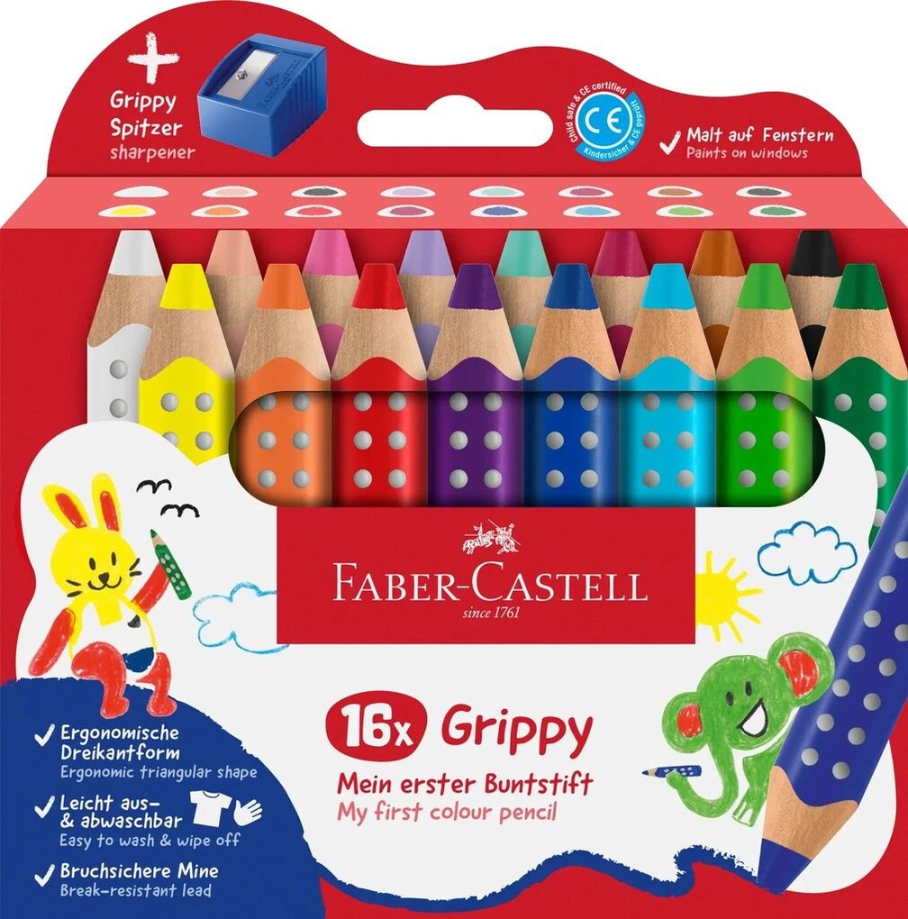 Faber-Castell Buntstift Grippy 16er Set mit Spitzer