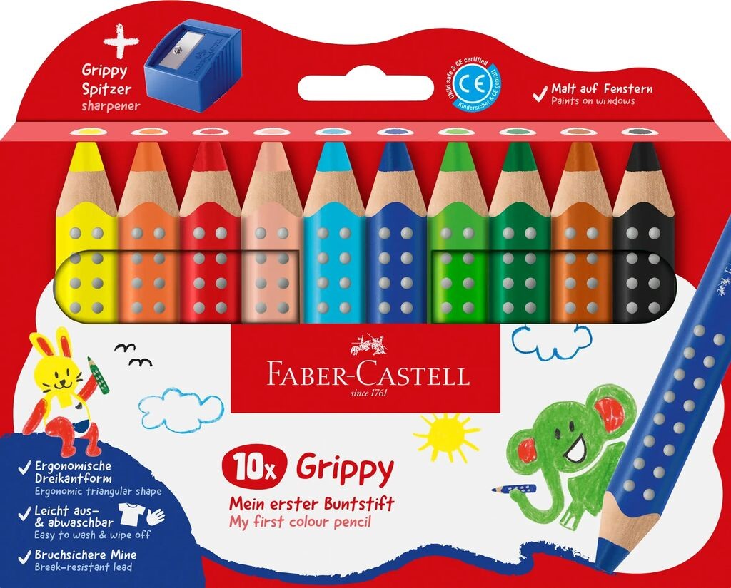Faber-Castell Buntstifte Grippy 10er Set mit Spitzer