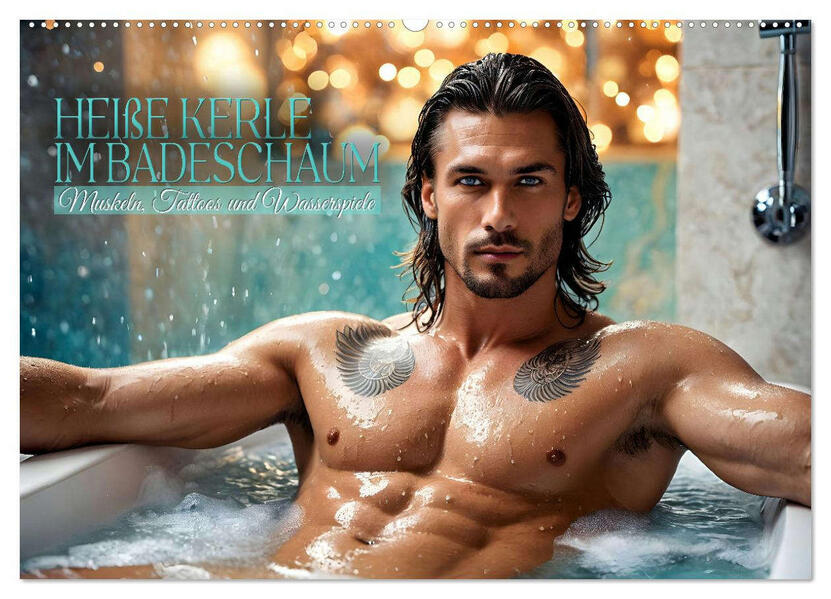 Heiße Kerle im Badeschaum - Muskeln Tattoos und Wasserspiele (Wandkalender 2026 DIN A2 quer) CALVENDO Monatskalender