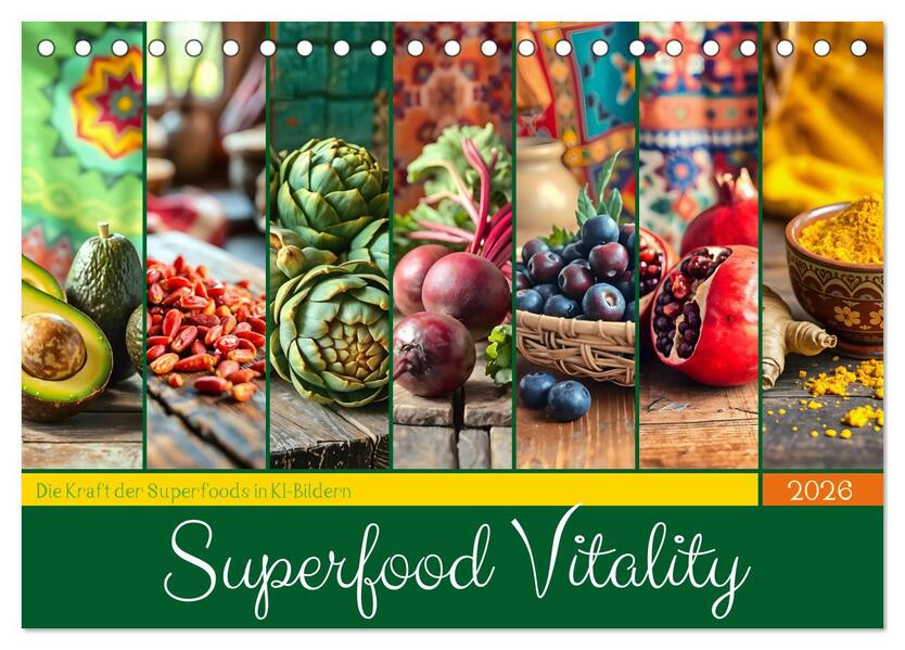 Superfood Vitality - Die Kraft der Superfoods in KI-Bildern (Tischkalender 2026 DIN A5 quer) CALVENDO Monatskalender