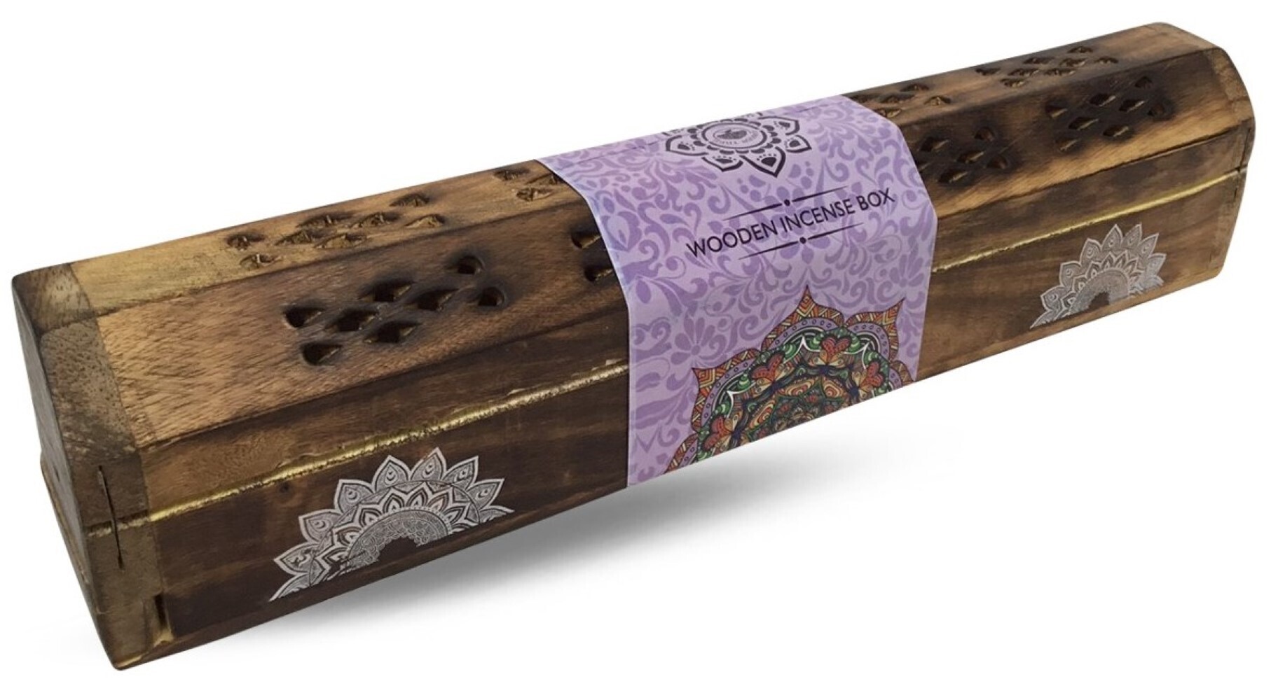 India Truhe 'Mandala' Holz 30x6cm Räucherstäbchenhalter