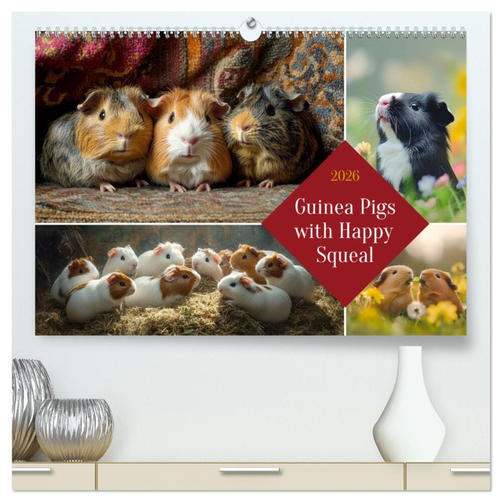 Guinea Pigs with Happy Squeal (High Quality Premium Wall Calendar 2026 DIN A2 landscape)CALVENDO 12 Month Wall Calendar