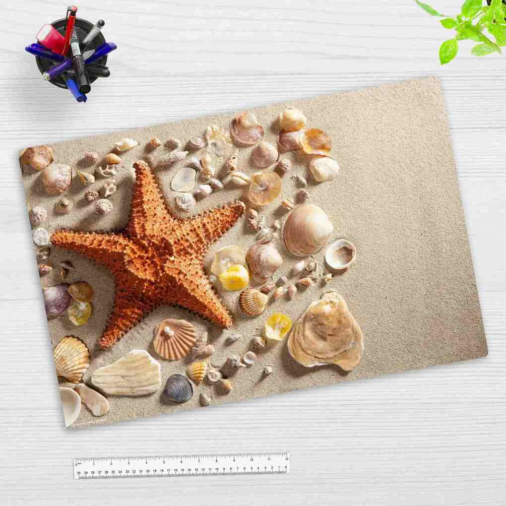 Cover-your-desk Schreibtischunterlage für Kinder und Erwachsene Seestern & Muscheln am Strand aus hochwertigem Vinyl 60 x 40 cm