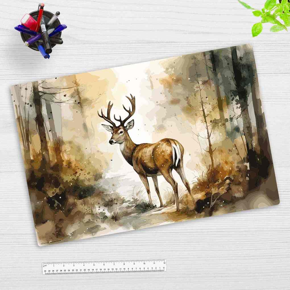 Cover-your-desk Schreibtischunterlage für Kinder Hirsch im Wald Aquarell aus hochwertigem Vinyl 60 x 40 cm