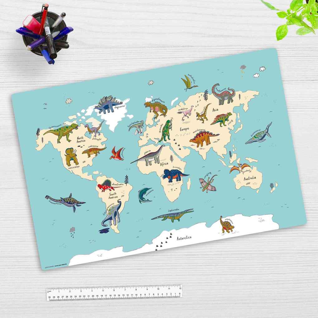 Cover-your-desk Schreibtischunterlage für Kinder Dinosaurier Weltkarte aus hochwertigem Vinyl 60 x 40 cm