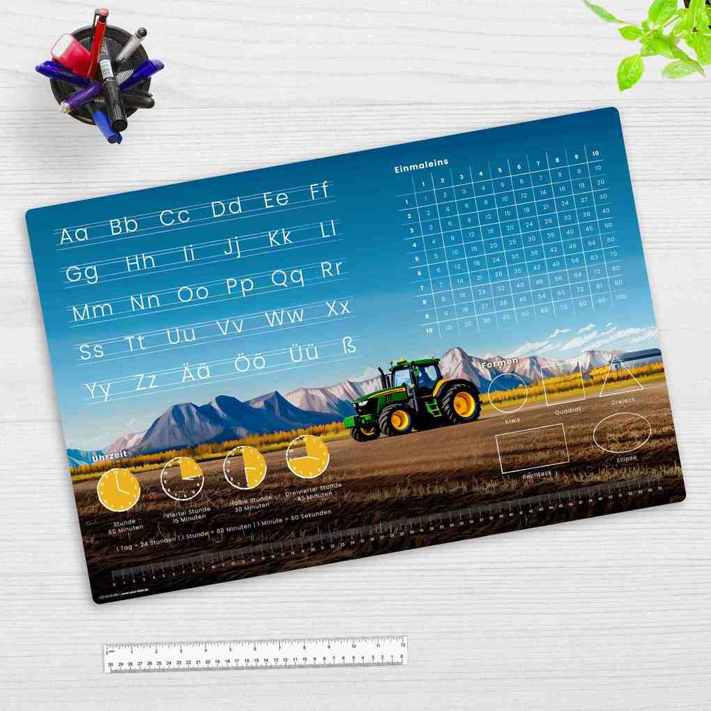 Cover-your-desk Schreibtischunterlage für Kinder Lernunterlage Einschulung verschiedene Designs ABC 1x1 Uhrzeiten aus hochwertigem Vinyl 60 x 40 cm