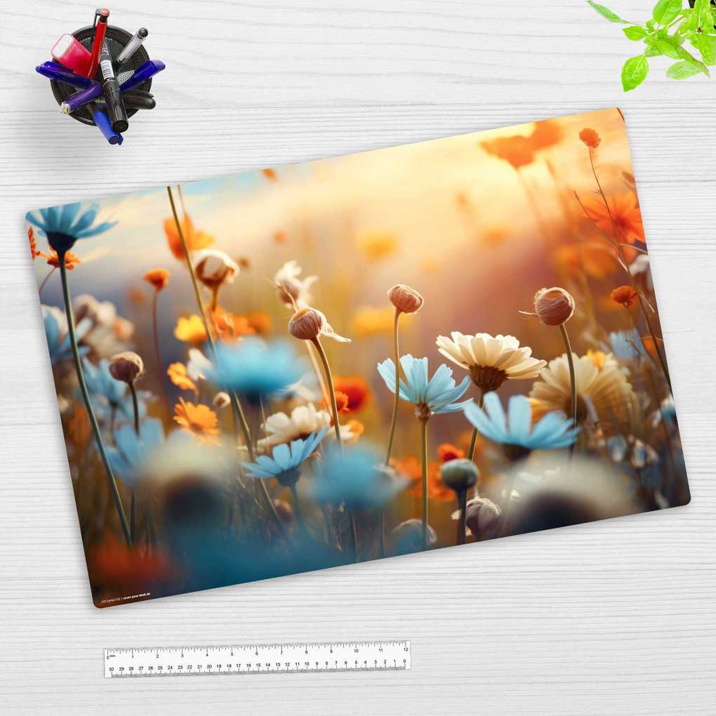 Cover-your-desk Schreibtischunterlage für Kinder und Erwachsene Wildblumen im Abendlicht aus hochwertigem Vinyl 60 x 40 cm