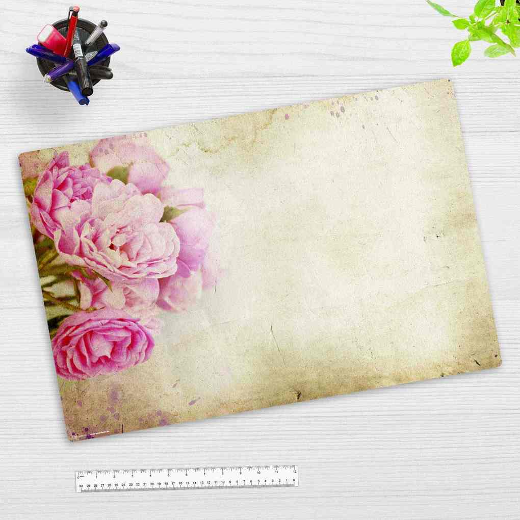 Cover-your-desk Schreibtischunterlage für Kinder und Erwachsene Rosa Pfingstrosen Vintage aus hochwertigem Vinyl 60 x 40 cm