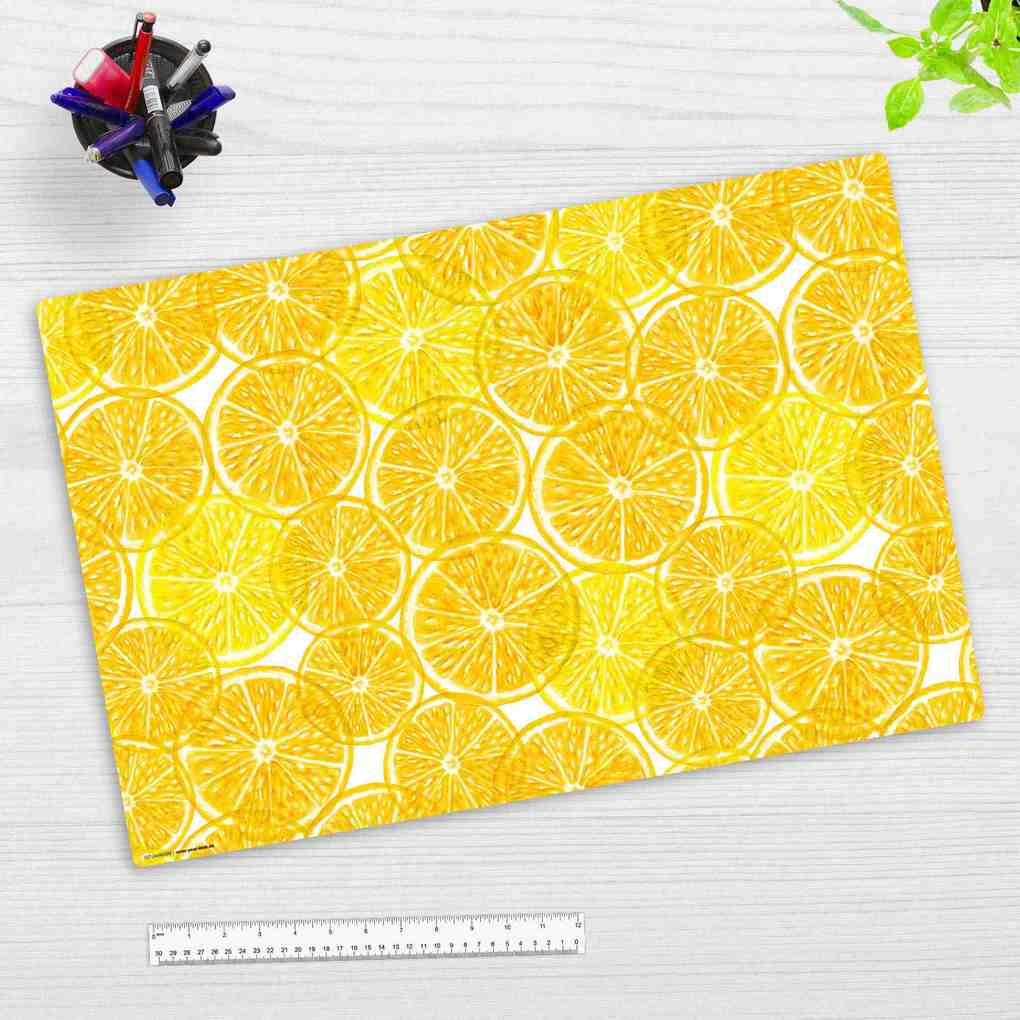 Cover-your-desk Schreibtischunterlage für Kinder und Erwachsene Gelbe Zitronen Scheiben aus hochwertigem Vinyl 60 x 40 cm