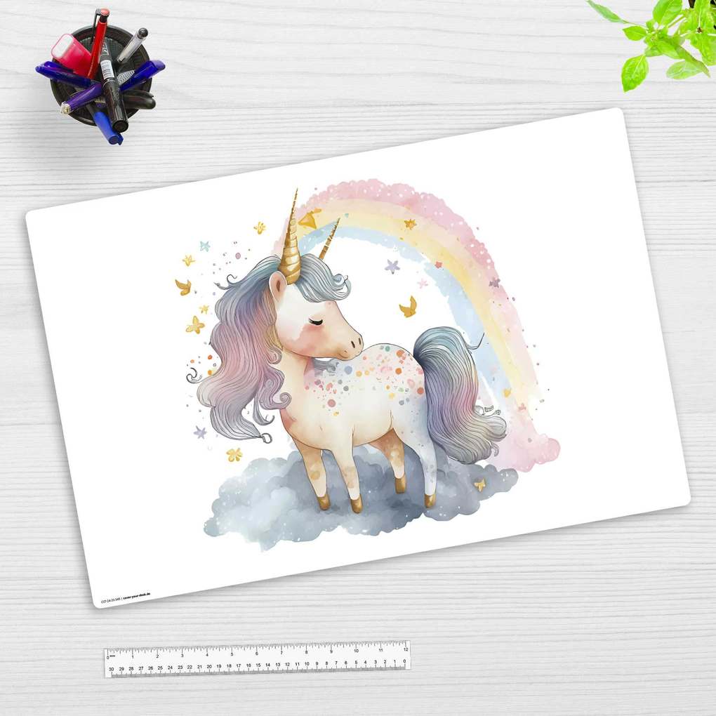 Cover-your-desk Schreibtischunterlage für Kinder Regenbogen Einhorn Aquarel aus hochwertigem Vinyl 60 x 40 cm