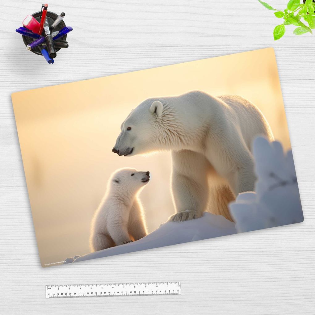 Cover-your-desk Schreibtischunterlage für Kinder Eisbär Baby mit Mama aus hochwertigem Vinyl 60 x 40 cm