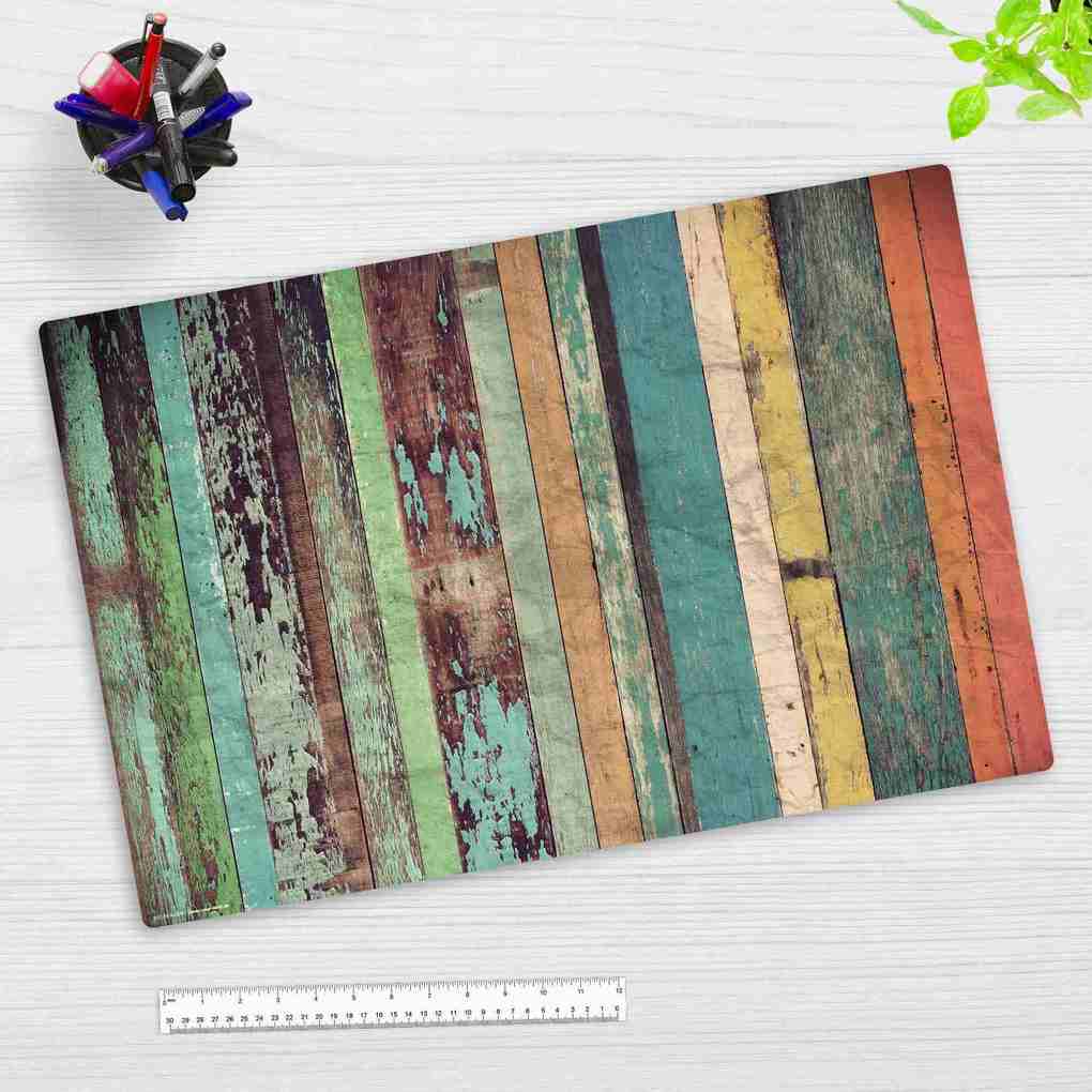 Cover-your-desk Schreibtischunterlage für Kinder und Erwachsene Verwittertes Holz in bunten Farben aus hochwertigem Vinyl 60 x 40 cm