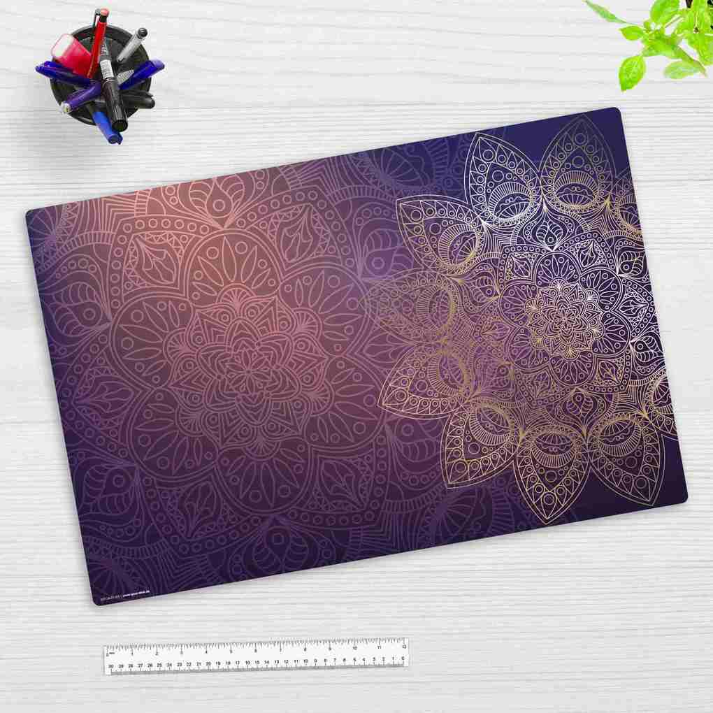 Cover-your-desk Schreibtischunterlage für Kinder und Erwachsene lila-goldenes Mandala aus hochwertigem Vinyl 60 x 40 cm