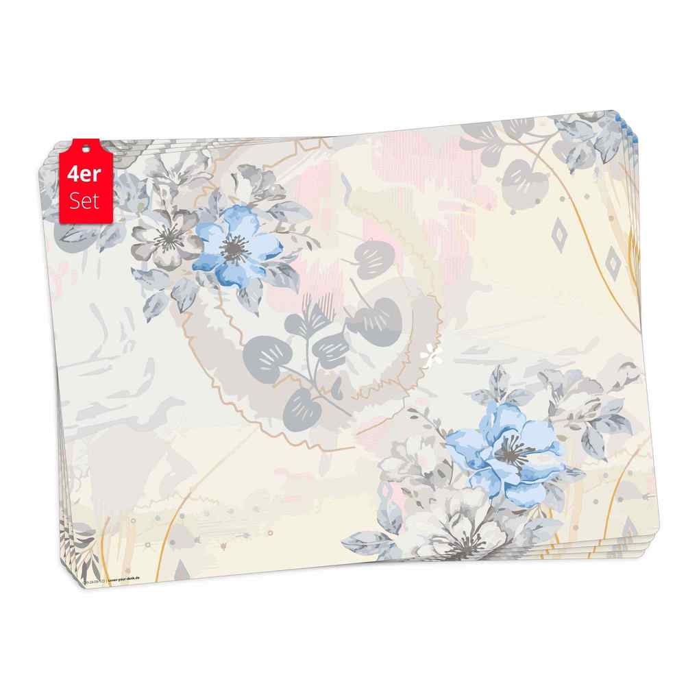 Tischsetmacher Tischsets Blaue Blumen Aquarell aus hochwertigem Vinyl (4 Stück) 44 x 32 cm