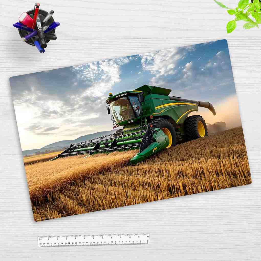 Cover-your-desk Schreibtischunterlage für Kinder Mähdrescher Landwirtschaft aus hochwertigem Vinyl 60 x 40 cm