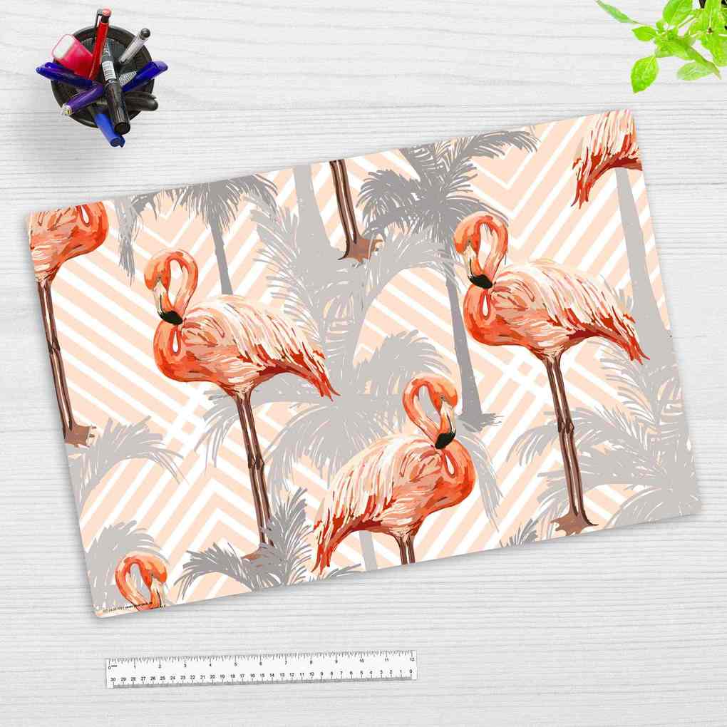 Cover-your-desk Schreibtischunterlage für Kinder und Erwachsene Flamingos & Palmen aus hochwertigem Vinyl 60 x 40 cm