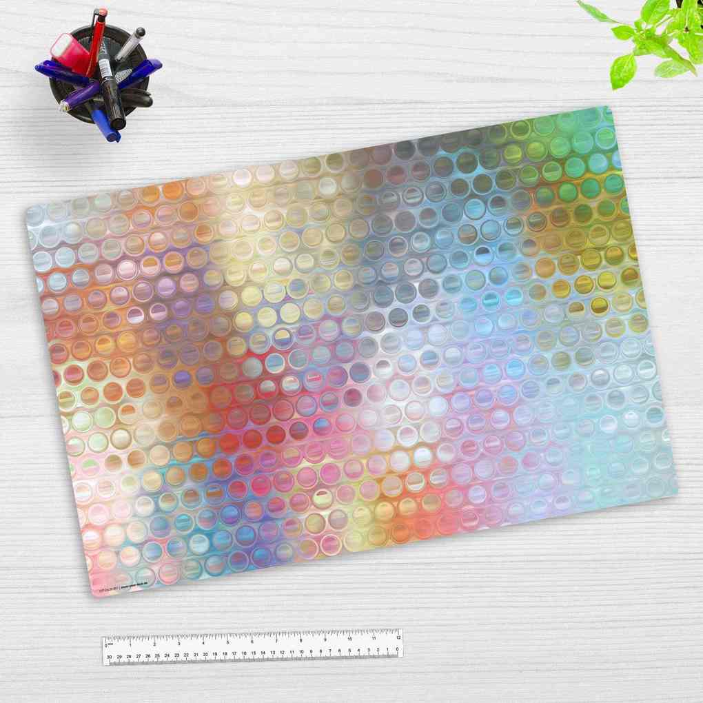 Cover-your-desk Schreibtischunterlage für Kinder und Erwachsene Regenbogen-Punkte Glas aus hochwertigem Vinyl 60 x 40 cm