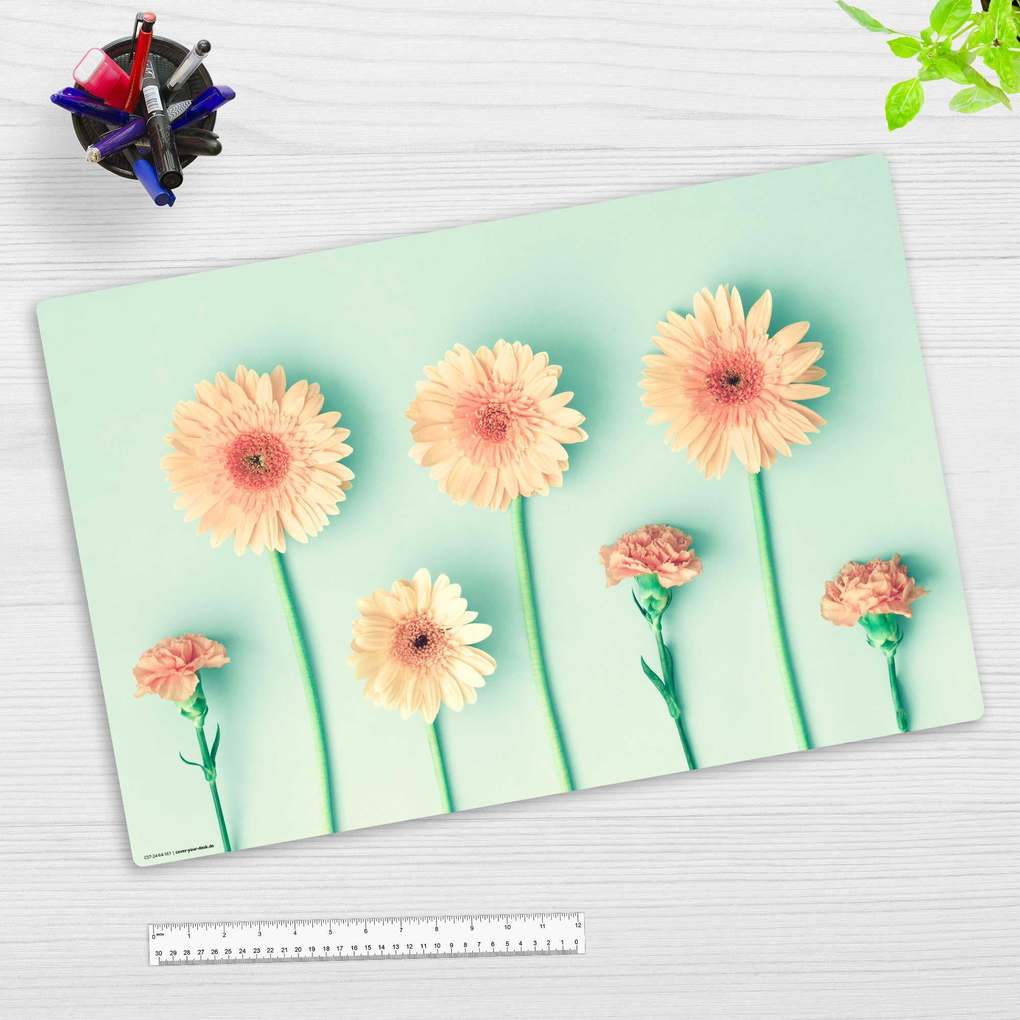 Cover-your-desk Schreibtischunterlage für Kinder und Erwachsene Pfirsisch-farbene Gerbera Blüten aus hochwertigem Vinyl 60 x 40 cm