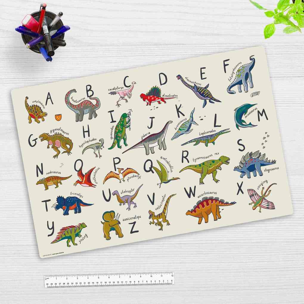 Cover-your-desk Schreibtischunterlage für Kinder Dinosaurier ABC aus hochwertigem Vinyl 60 x 40 cm