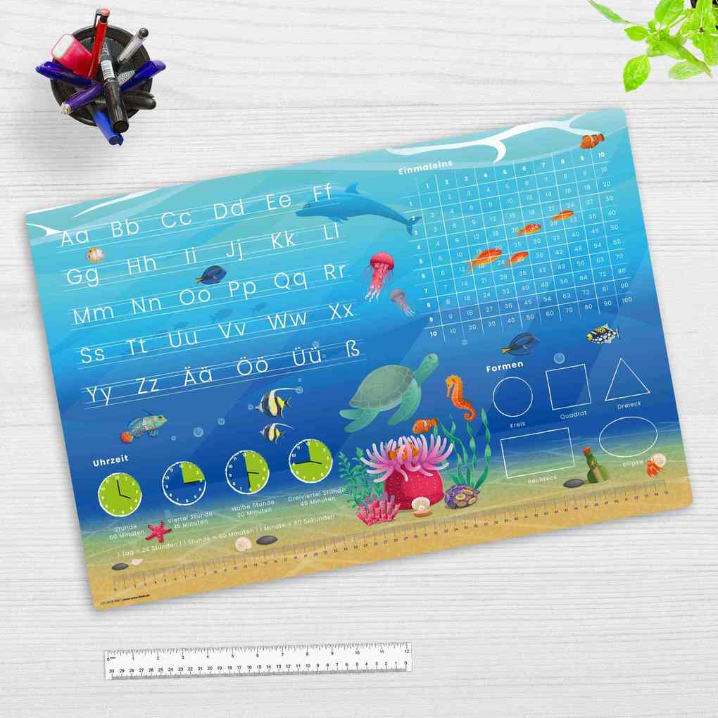 Cover-your-desk Schreibtischunterlage für Kinder Lernunterlage Einschulung Unterwasserwelt Optik aus hochwertigem Vinyl 60 x 40 cm